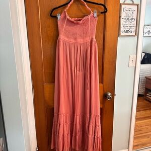 Elegant Coral Halter Maxi Dress